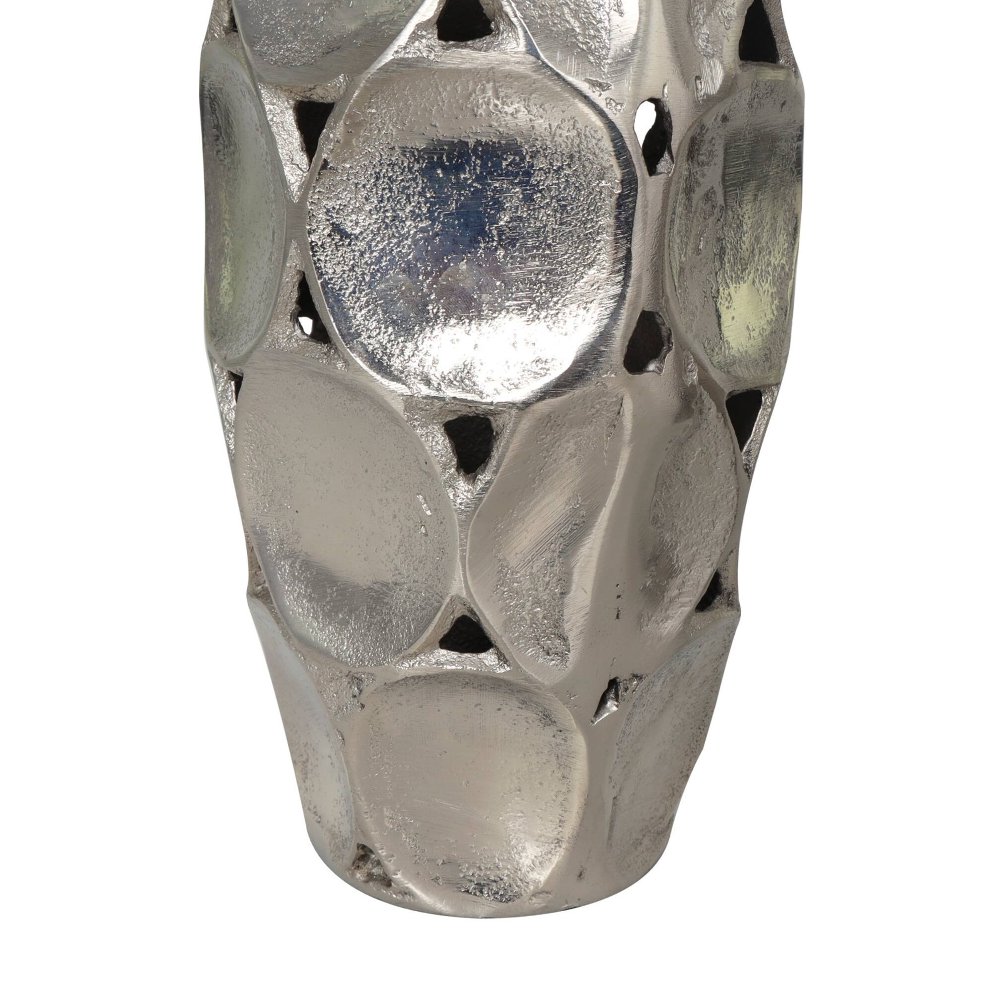 Silver Aluminum Geometric Open Framed Vase Set with Circular Plates
